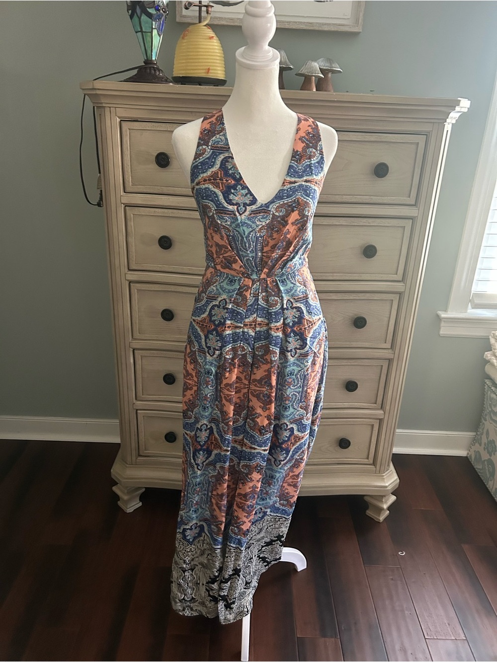 Maeve Coral & Blue Paisley Halter Maxi Dress